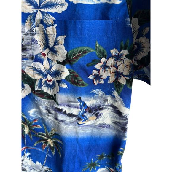 Vintage Jade Fashions Men's Aloha Tiki Button Up Shirt Floral Blue Size Large - Picture 6 of 8